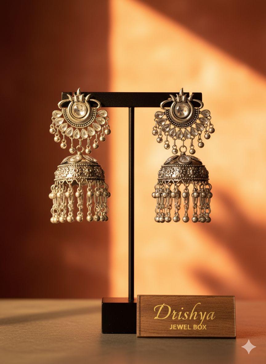 Silver oxidised big jhumke