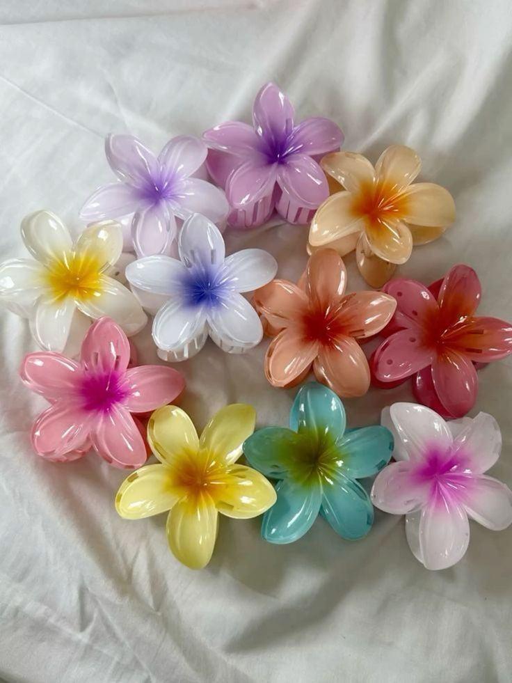 Glossy Plumeria Flower Hair Claw Clips