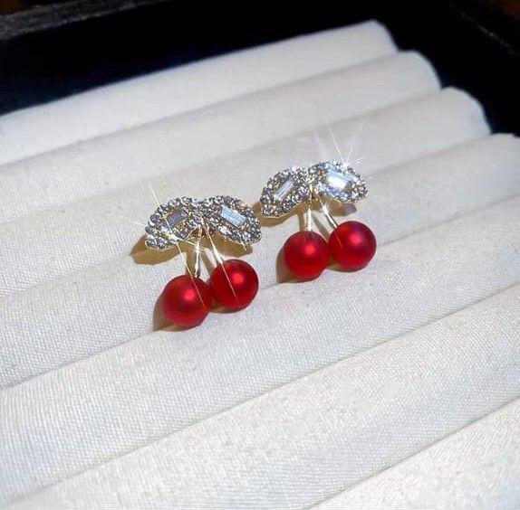 Sparkling Cherry Drop Earrings