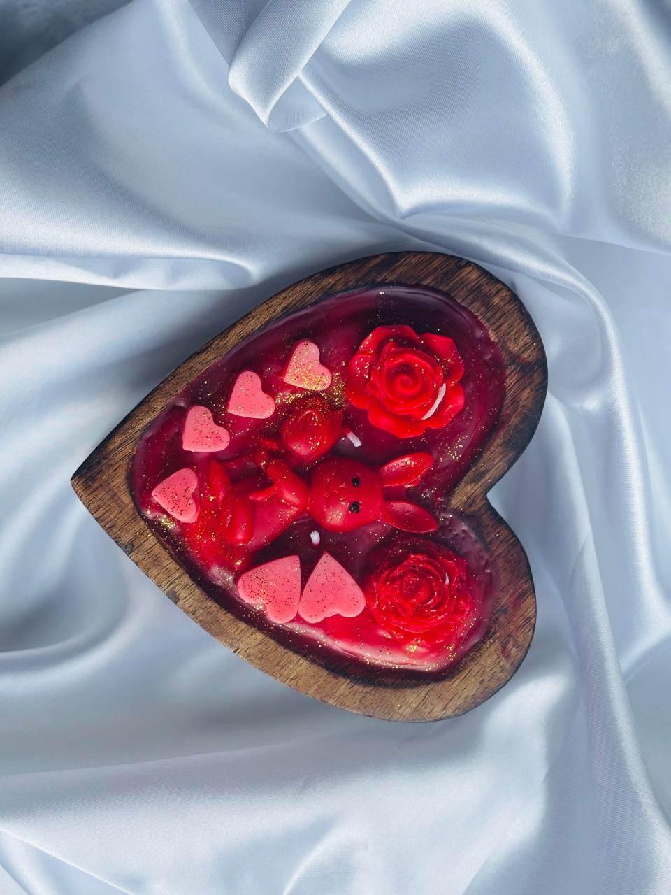 Heart-Shaped Wooden Bowl Candle